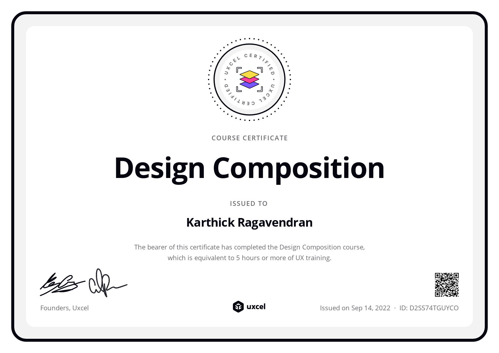 Karthick Ragavendran's certificate